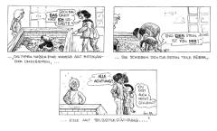 Comic-Strip Am Sandkasten – Illustration zur IBA (Internationale Bauausstellung) 1984 – gezeichnet von der Comic-Zeichnerin und Illustratorin Marion Lux, Berlin